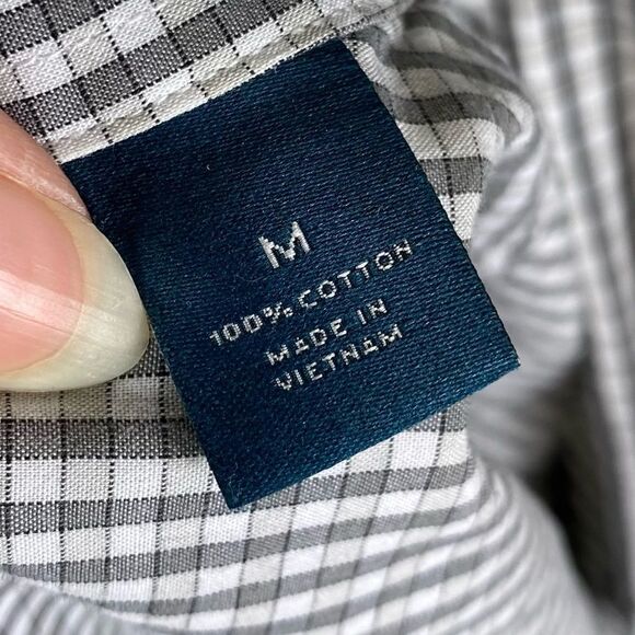 Perry Ellis Slim Fit Grey & White Checkered Plaid Long Sleeve Button Up Shirt - Picture 5 of 5